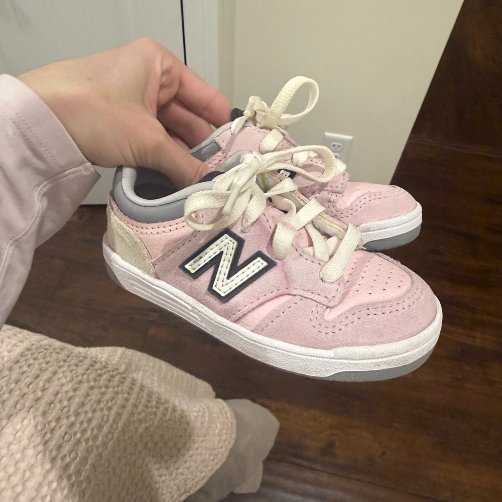 New Balance Kids' Light Pink and Cream Sneakers